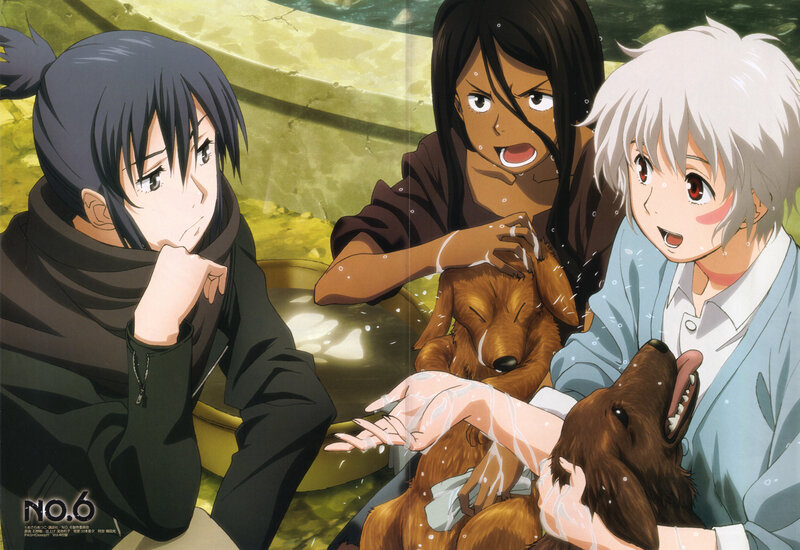 Characters bathing dogs