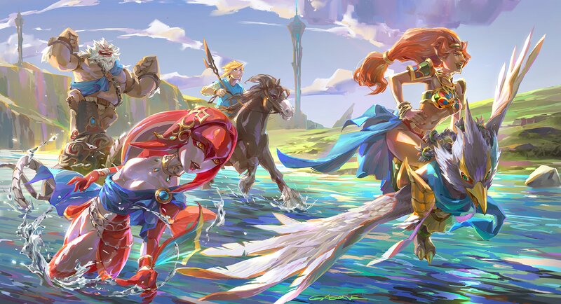 Characters Crossing River