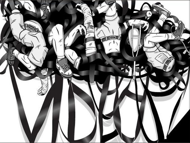 Characters entangled in ribbons