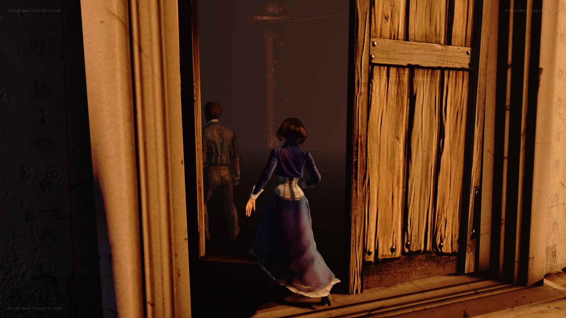 characters entering a dark room