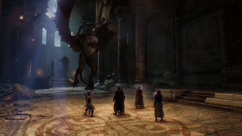 Characters Facing Dragon — Brown