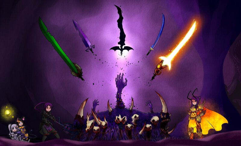 Characters Facing Monster — Purple