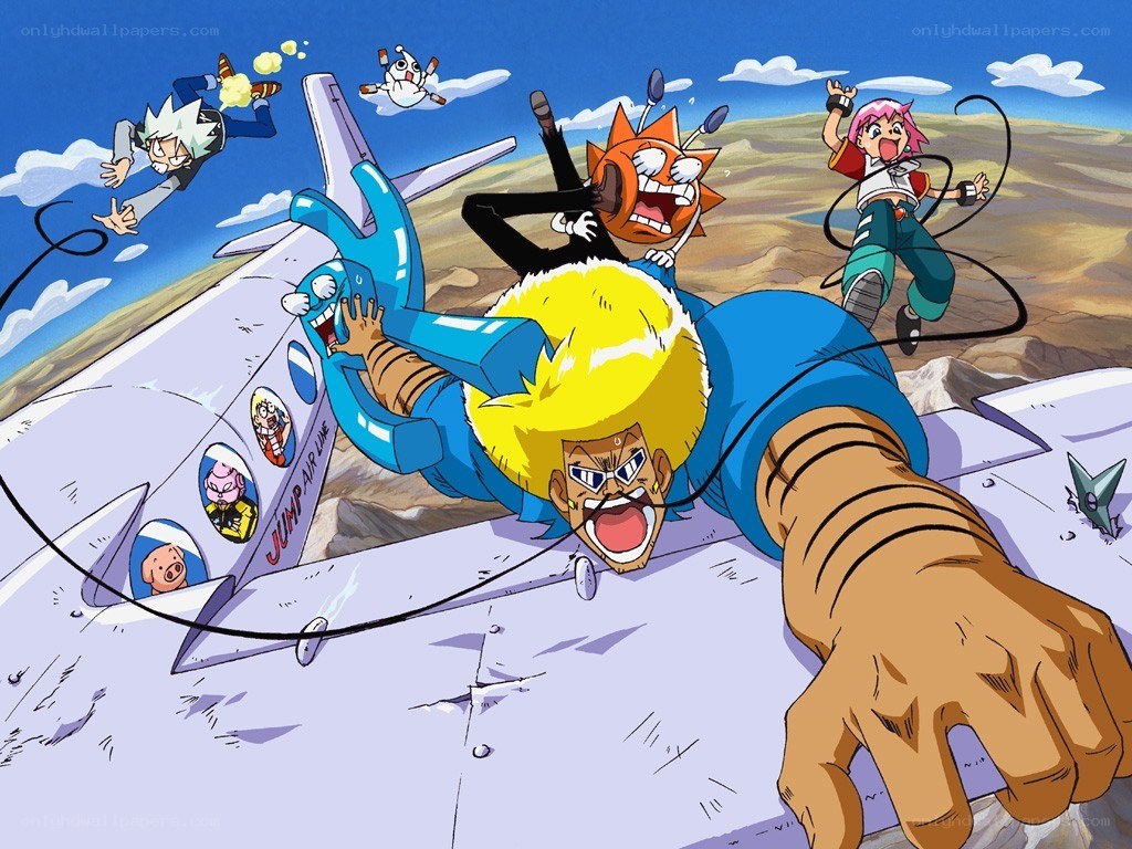 Characters falling from a plane