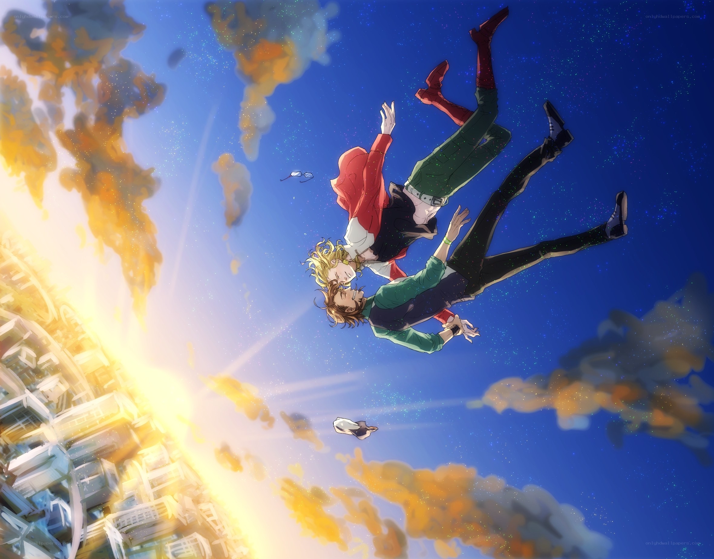 Characters falling from the sky