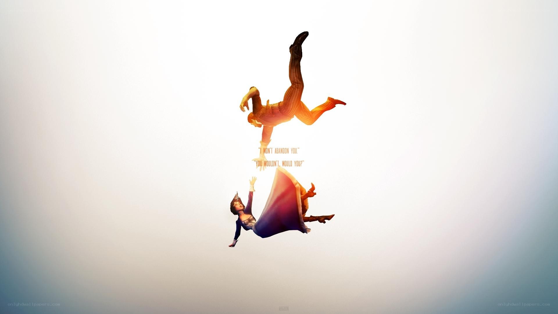 Characters falling in a dreamlike scene