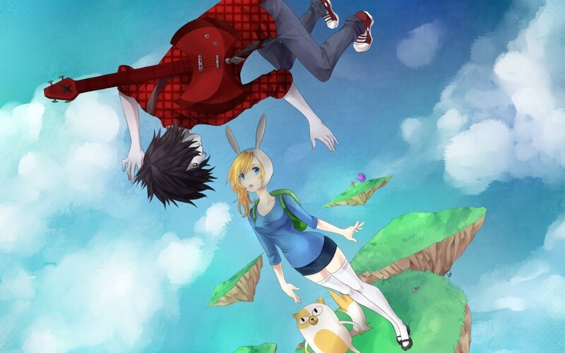 Characters Falling Through Sky — Blue, Dreamy, Afternoon