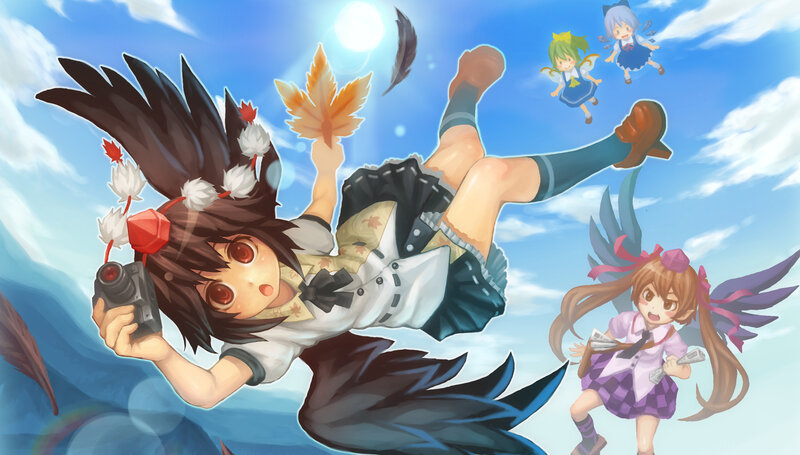 Characters falling through the sky