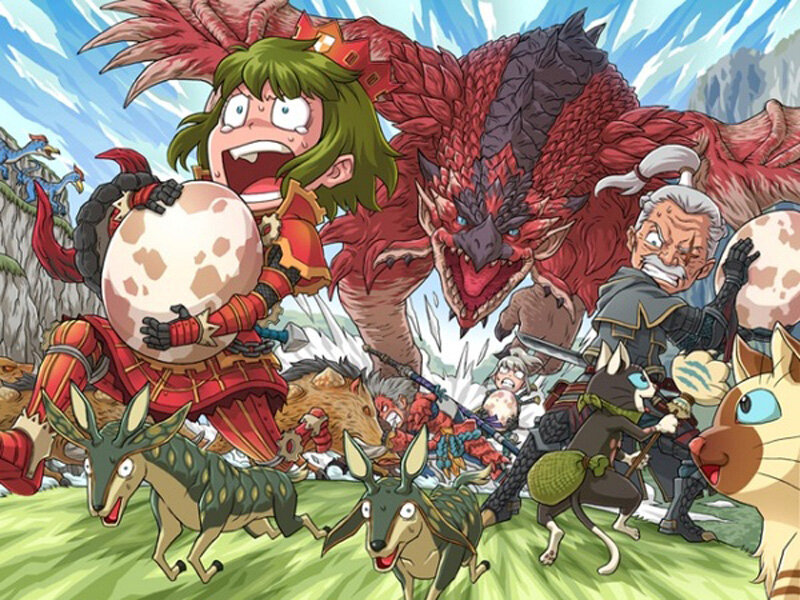 Characters Fighting Monster — Red