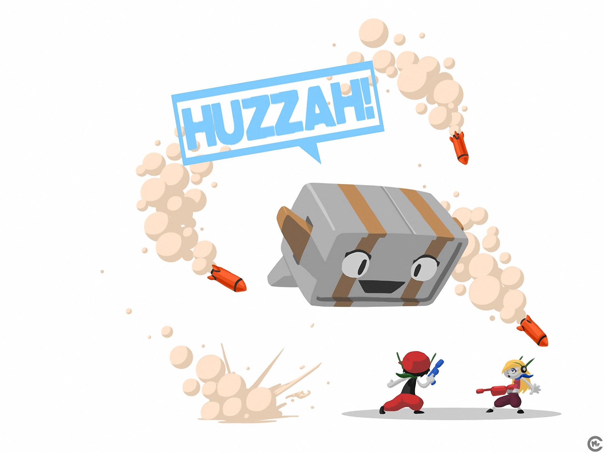 Characters firing at a robot