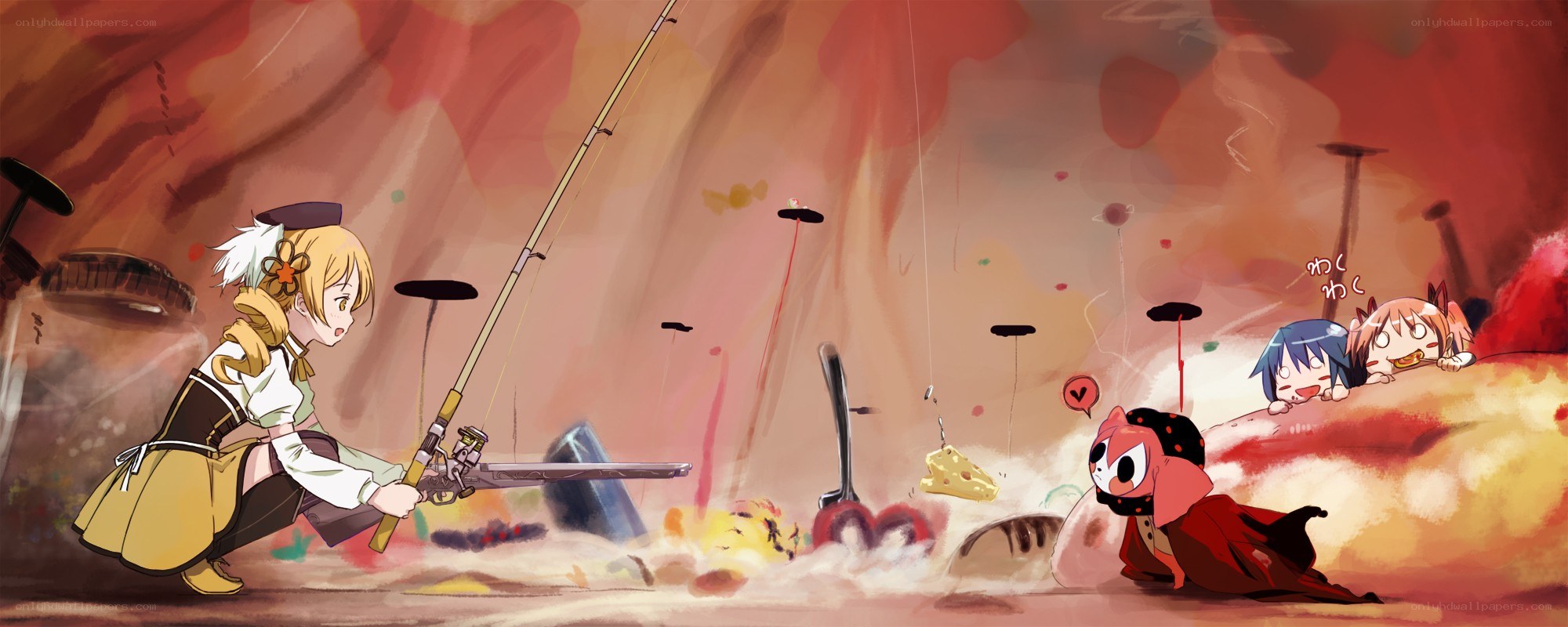 Characters fishing in a chaotic cave