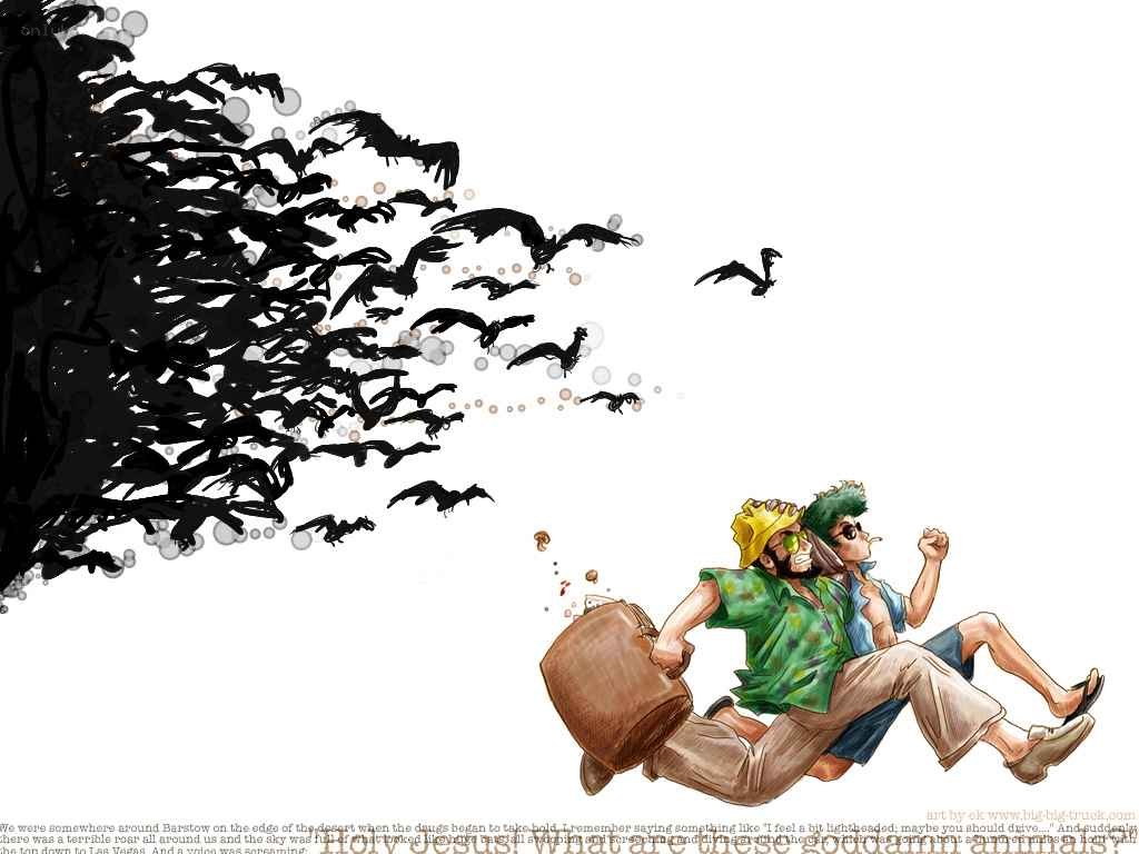 Characters fleeing from birds