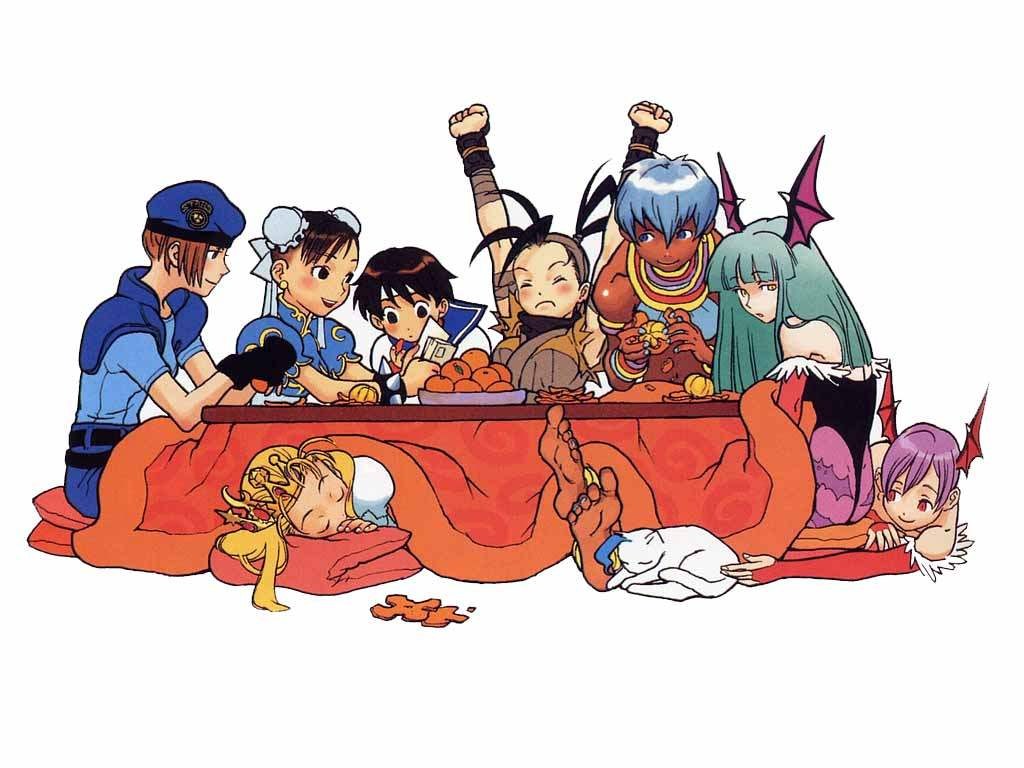 Characters gathered at a table