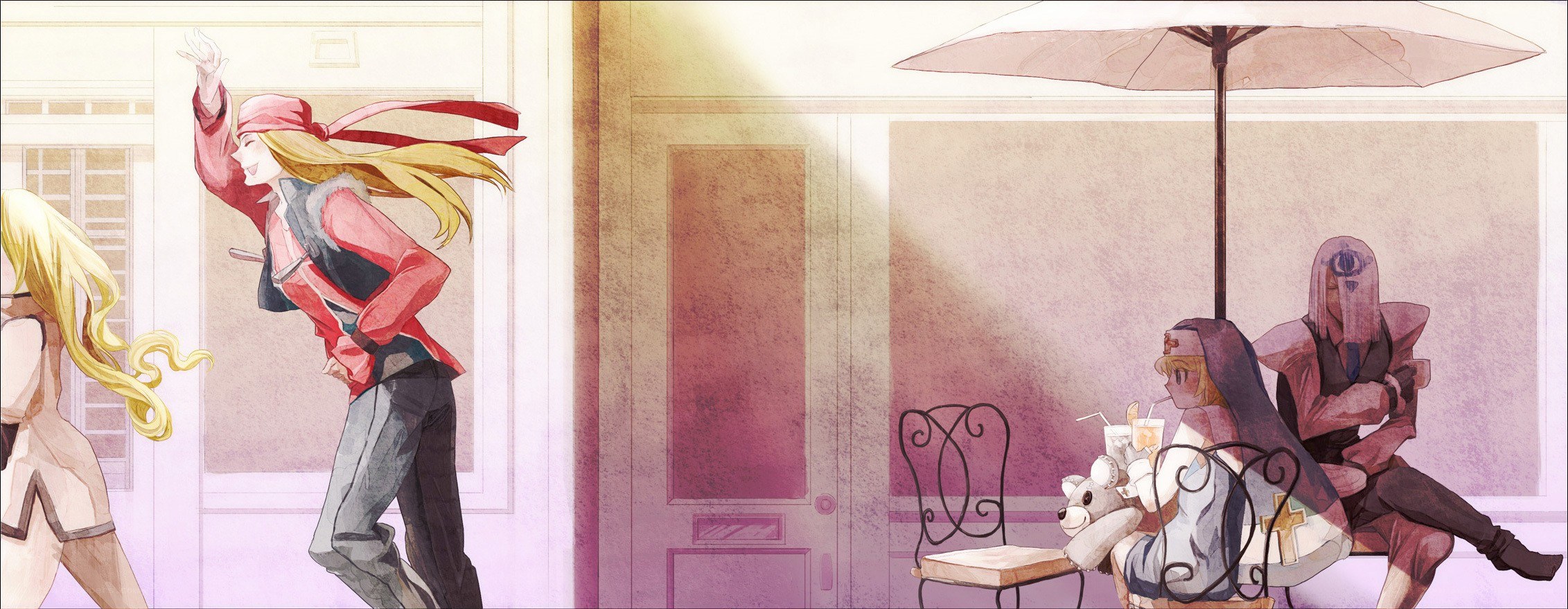 Characters in a cafe scene