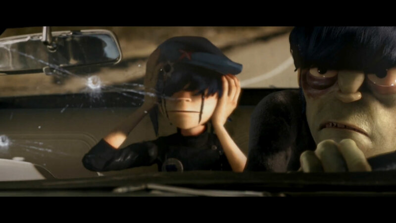 Characters in a car under fire
