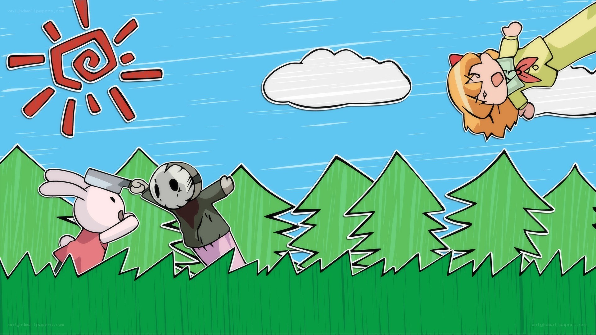 Characters in a cartoon chase