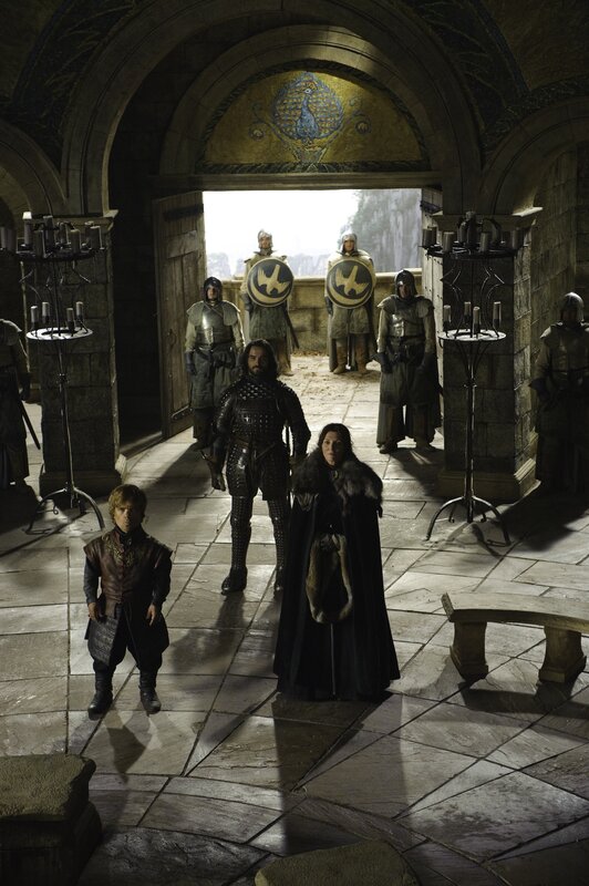 Characters in a castle hall