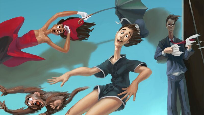 Characters in a chaotic scene