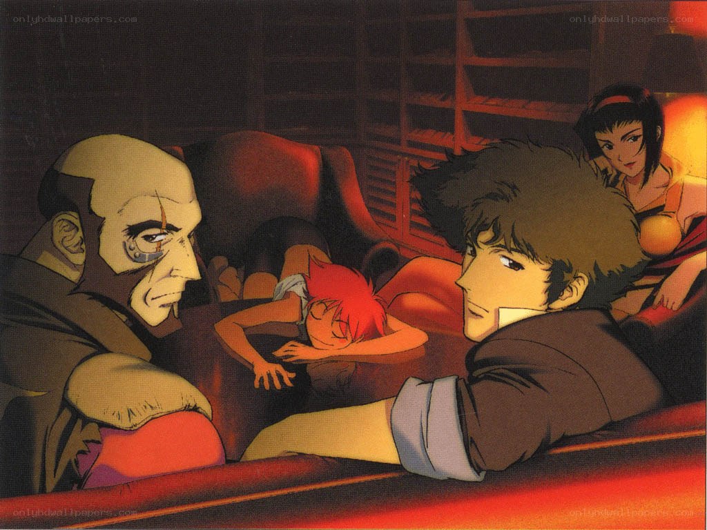 Characters in a dimly lit room