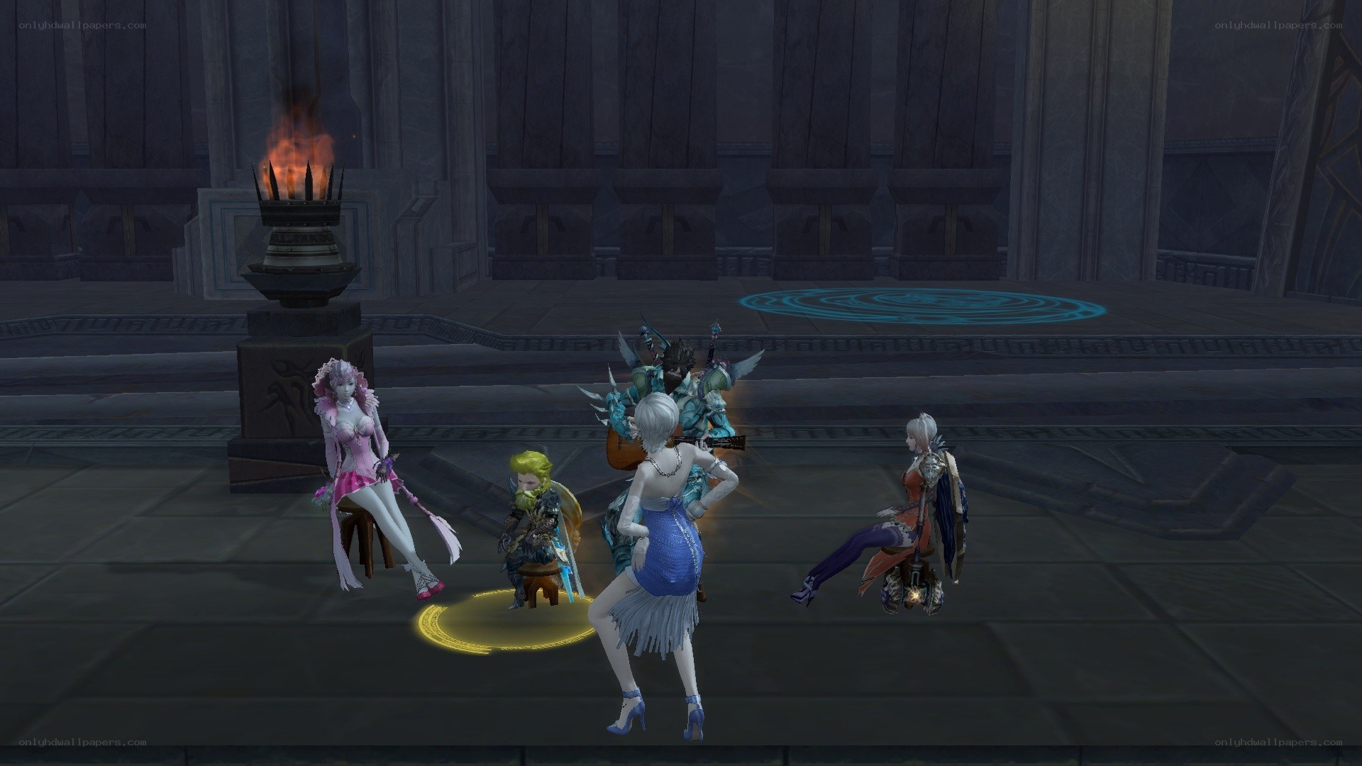 Characters in a fantasy hall