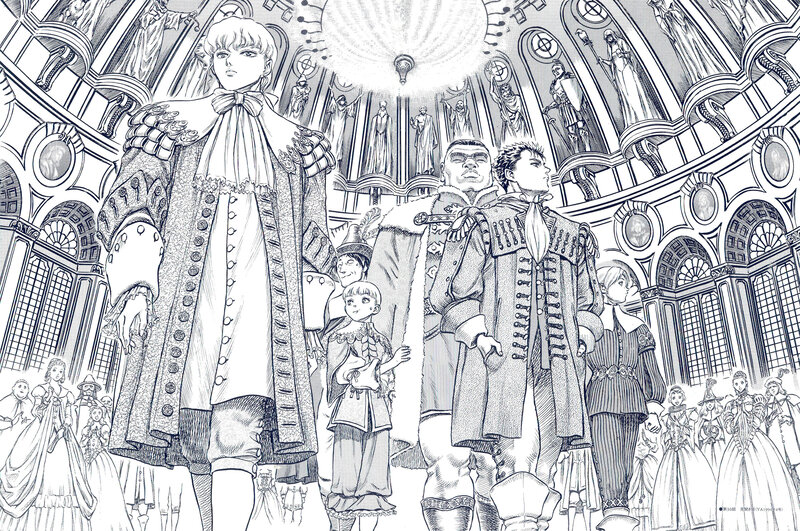 Characters in a grand hall