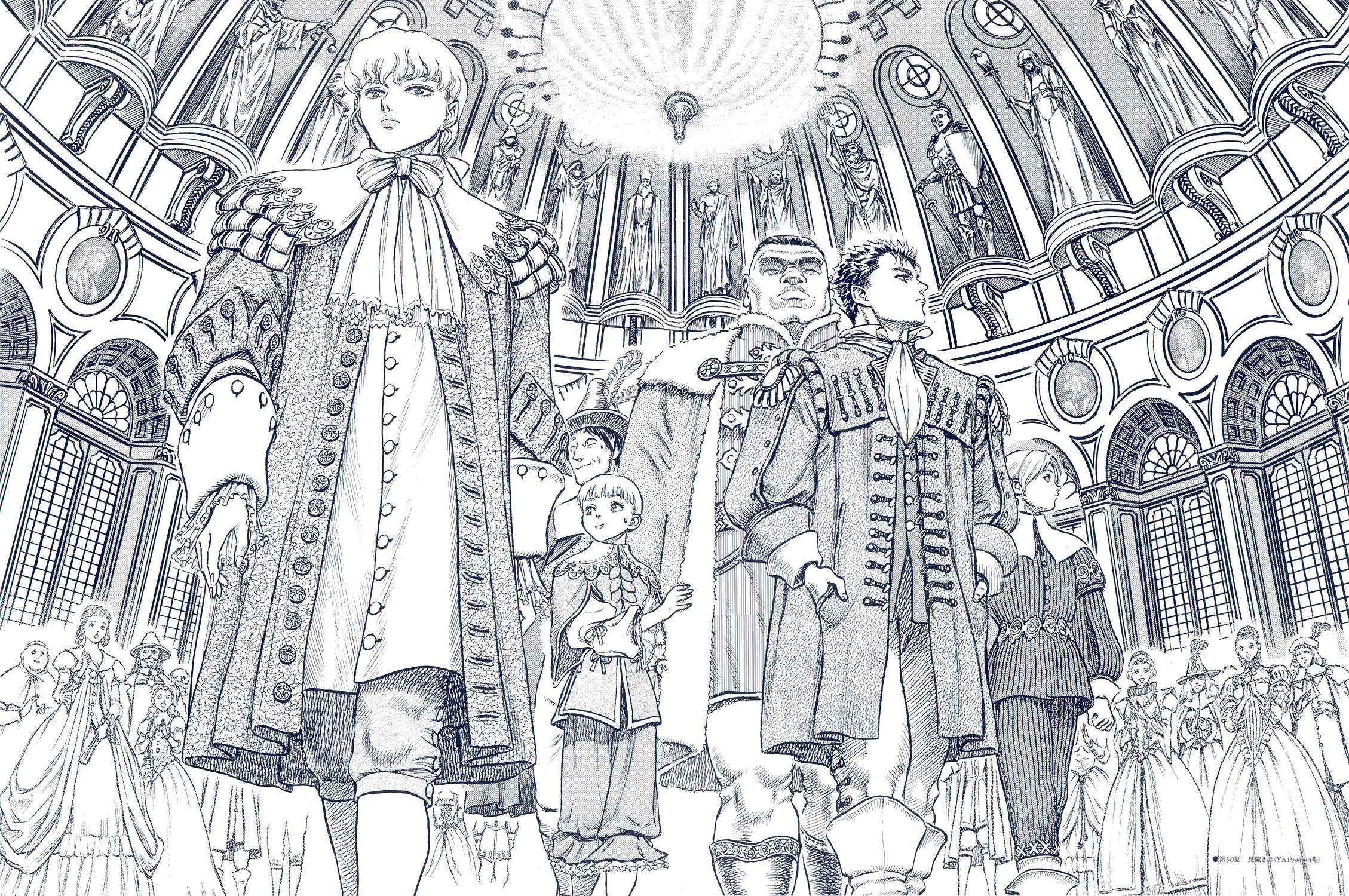 Characters in a grand hall