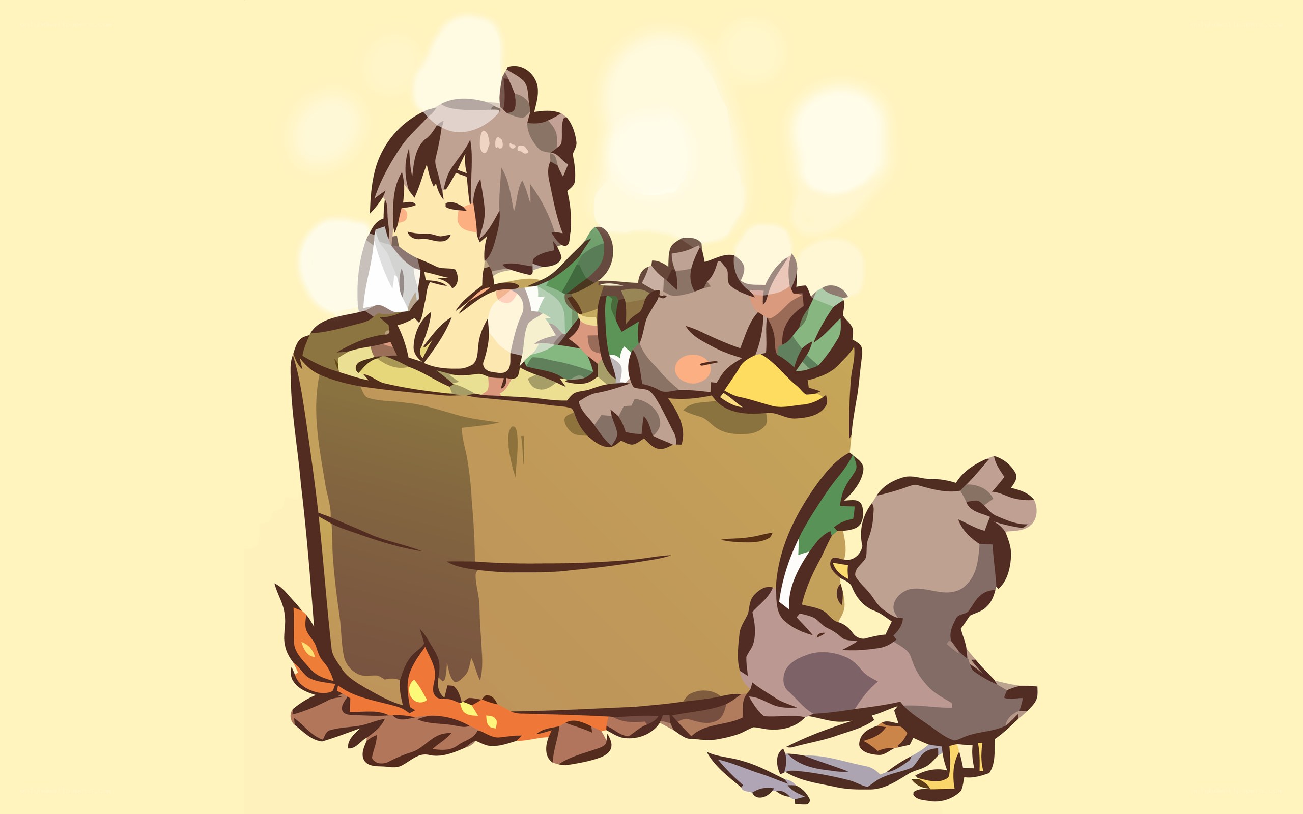 Characters in a hot spring