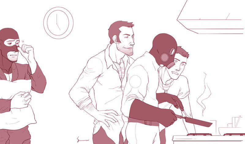 characters in a kitchen scene