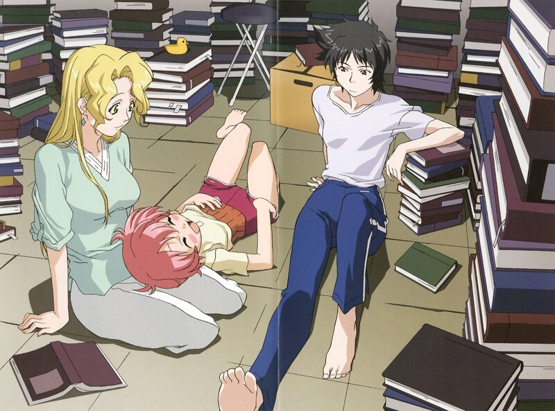 Characters in a library room