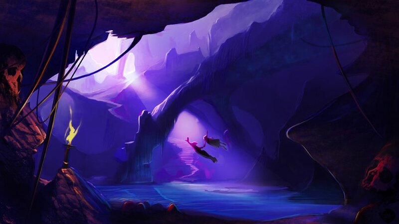 Characters in a purple cave