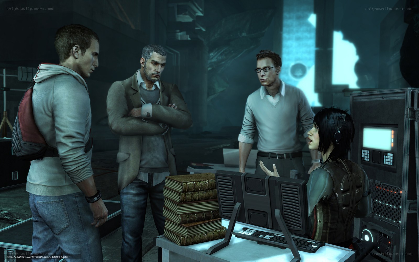 characters in a sci-fi lab