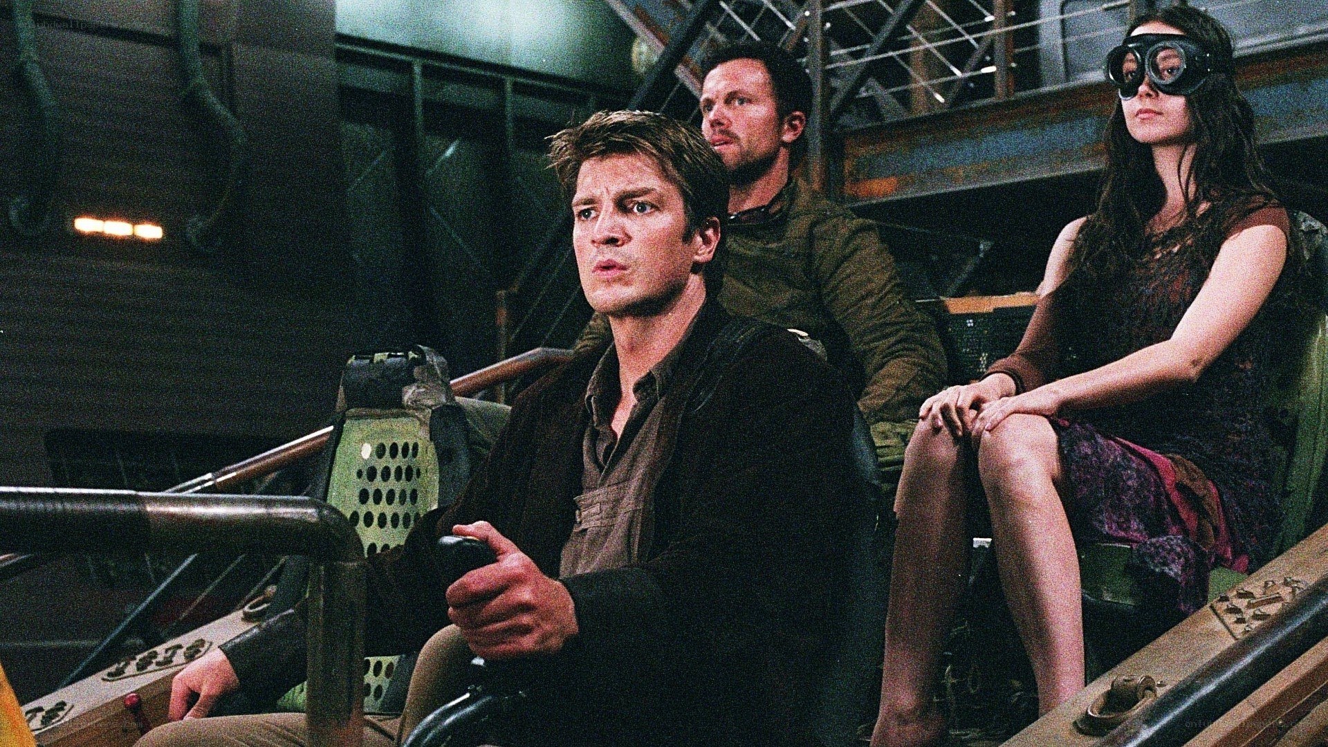 Characters in a sci-fi vehicle