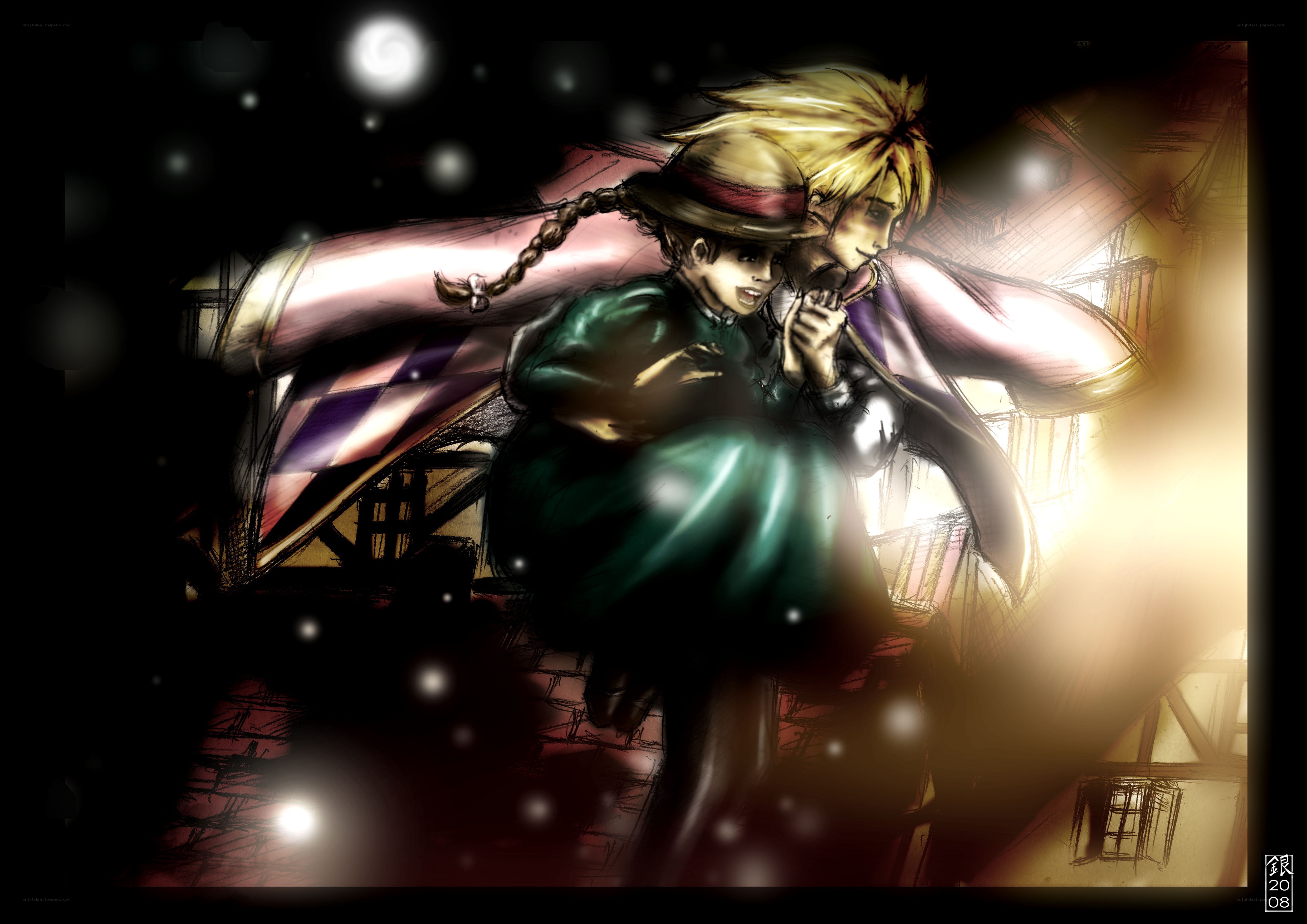Characters in a snowy embrace