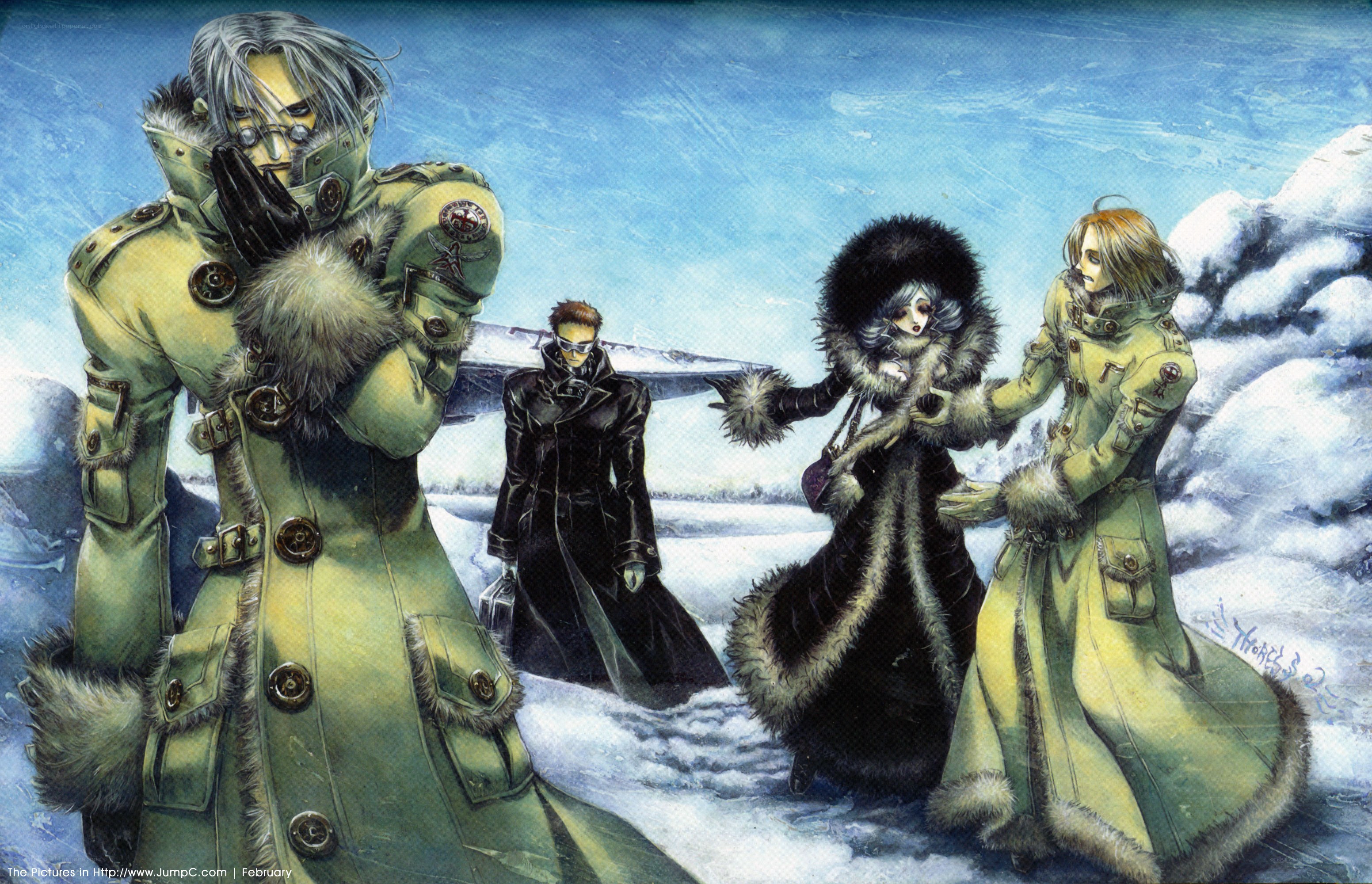 Characters in a snowy landscape