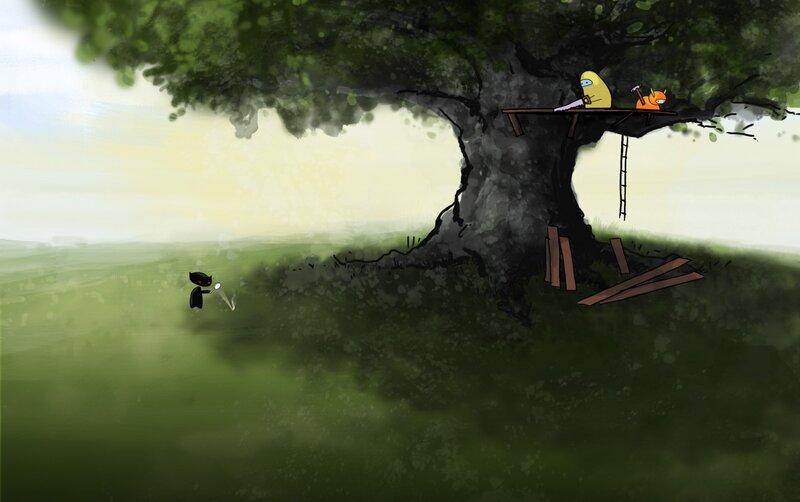 Characters in a treehouse scene
