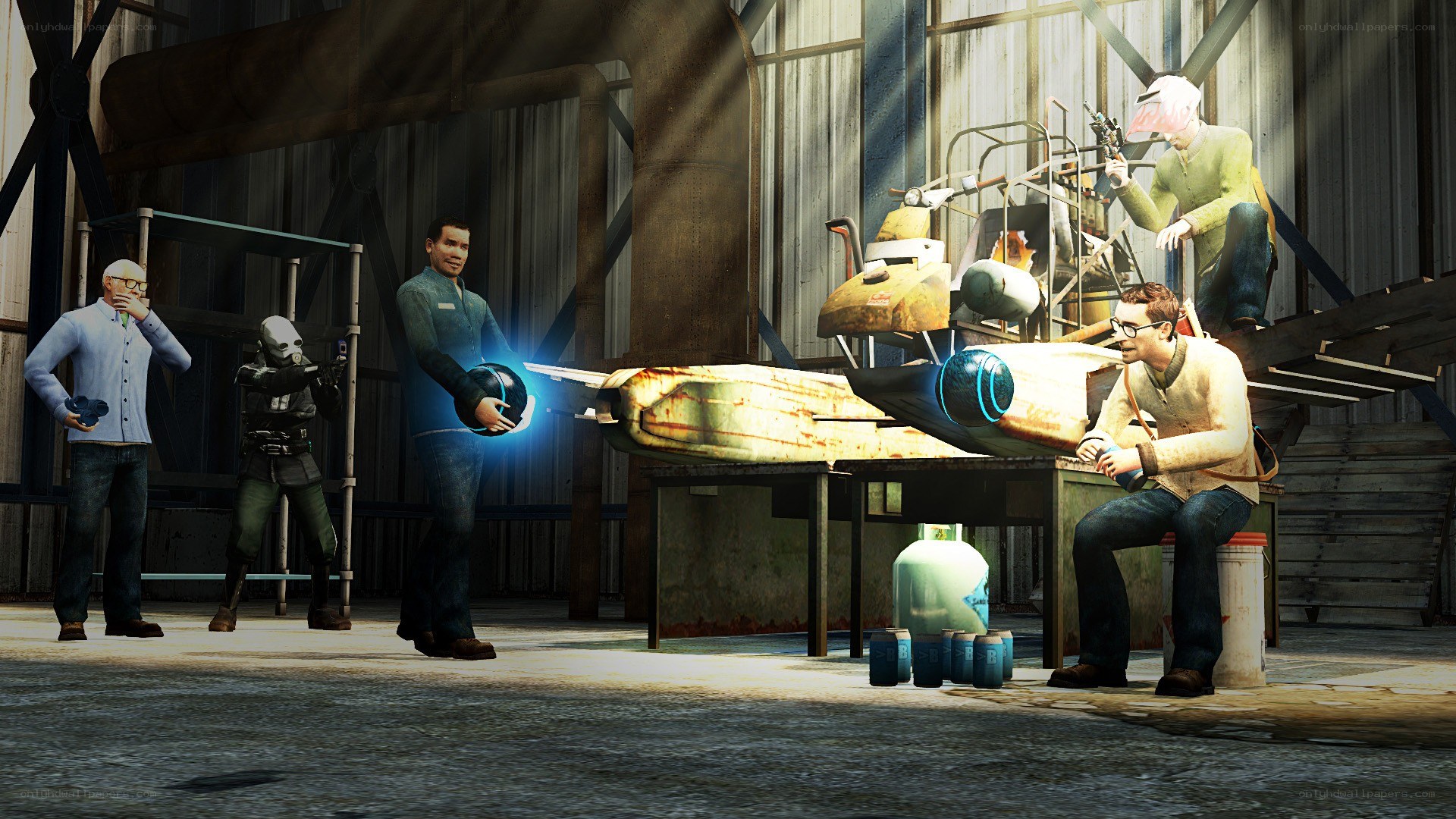 Characters in a workshop