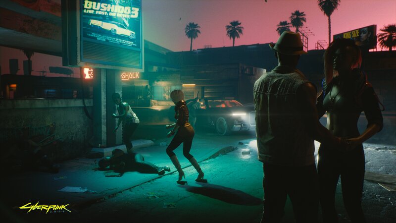 Characters in Neon-lit Street