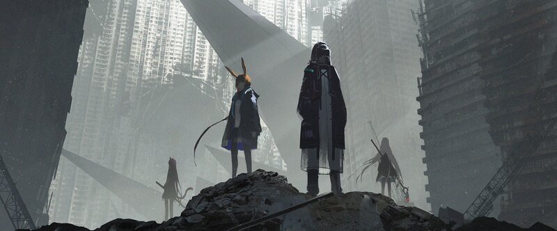 Characters in Ruined City — Gray, Dramatic