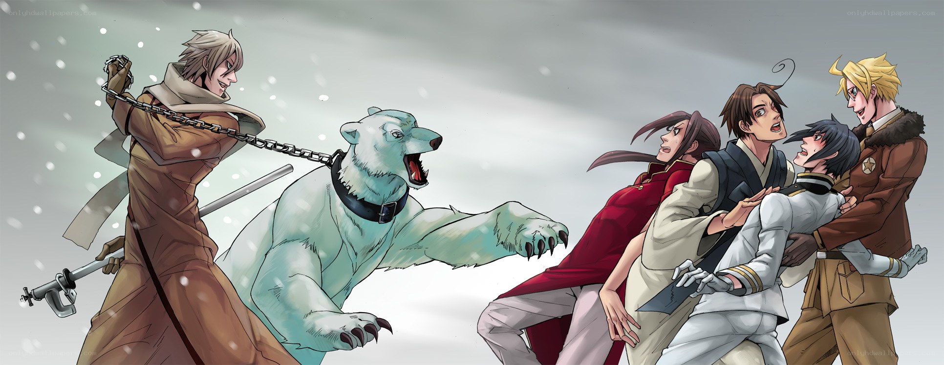 Characters in snowy battle