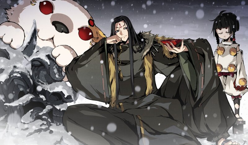 Characters in snowy landscape