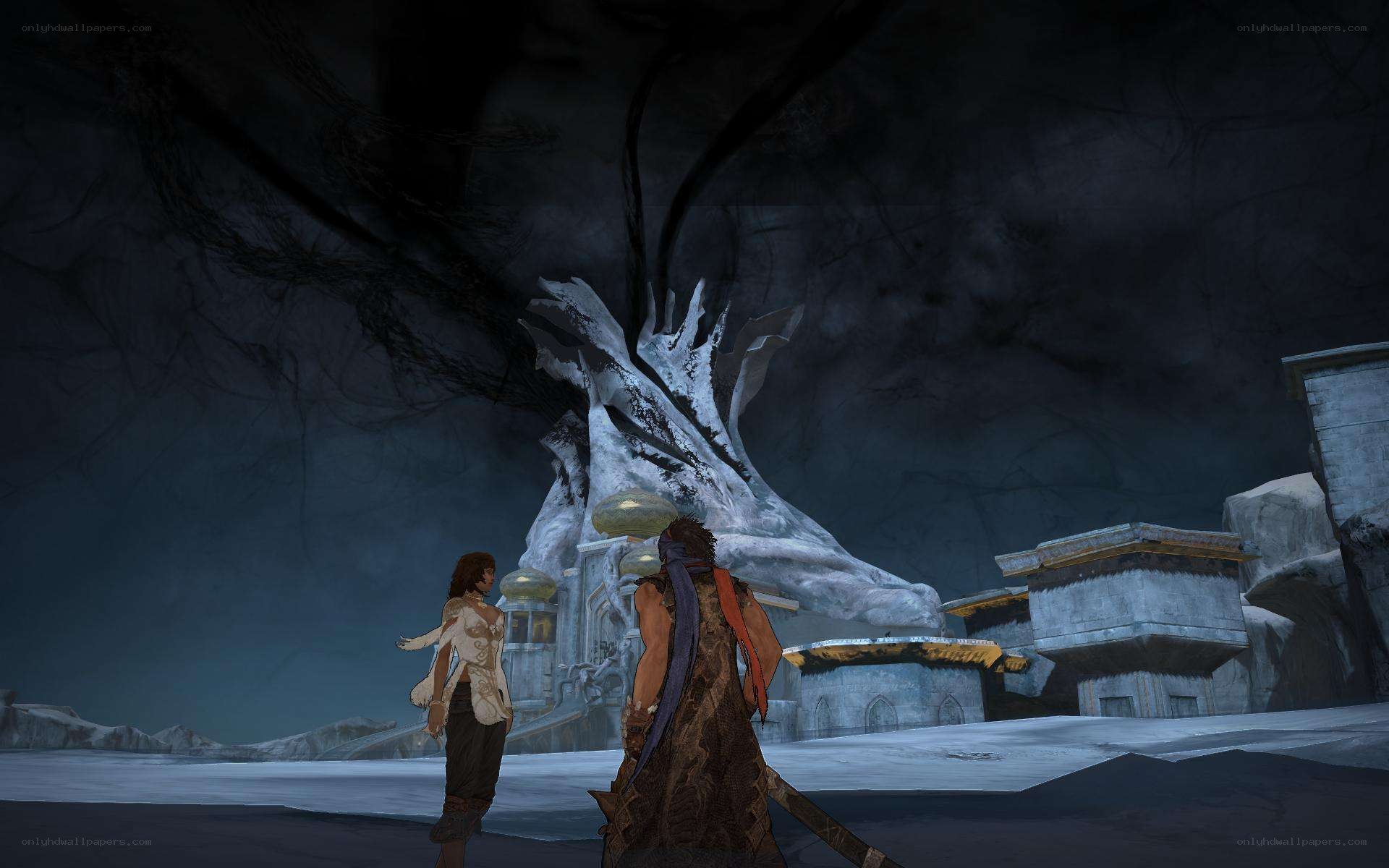 characters in snowy ruin
