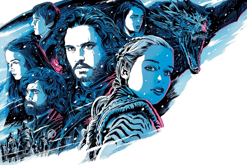 Characters in Snowy Scene — Blue, Dramatic