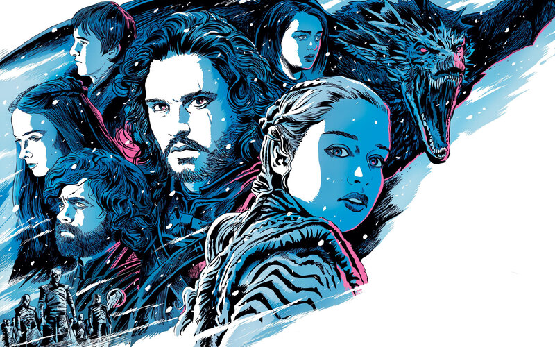 Characters in Snowy Scene — Blue
