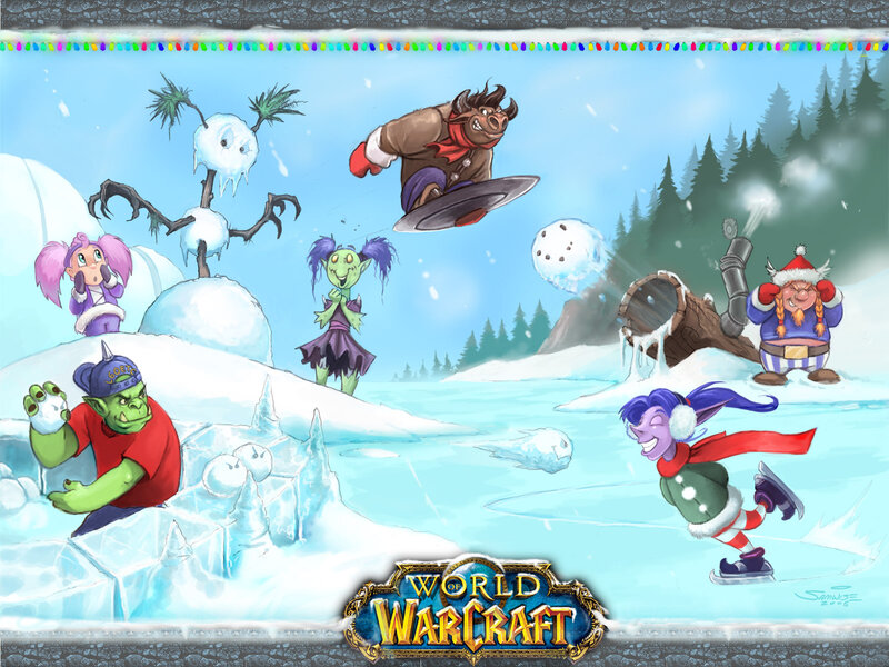 Characters in Winter Scene — Blue, Playful