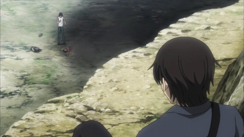 Characters near a cave entrance