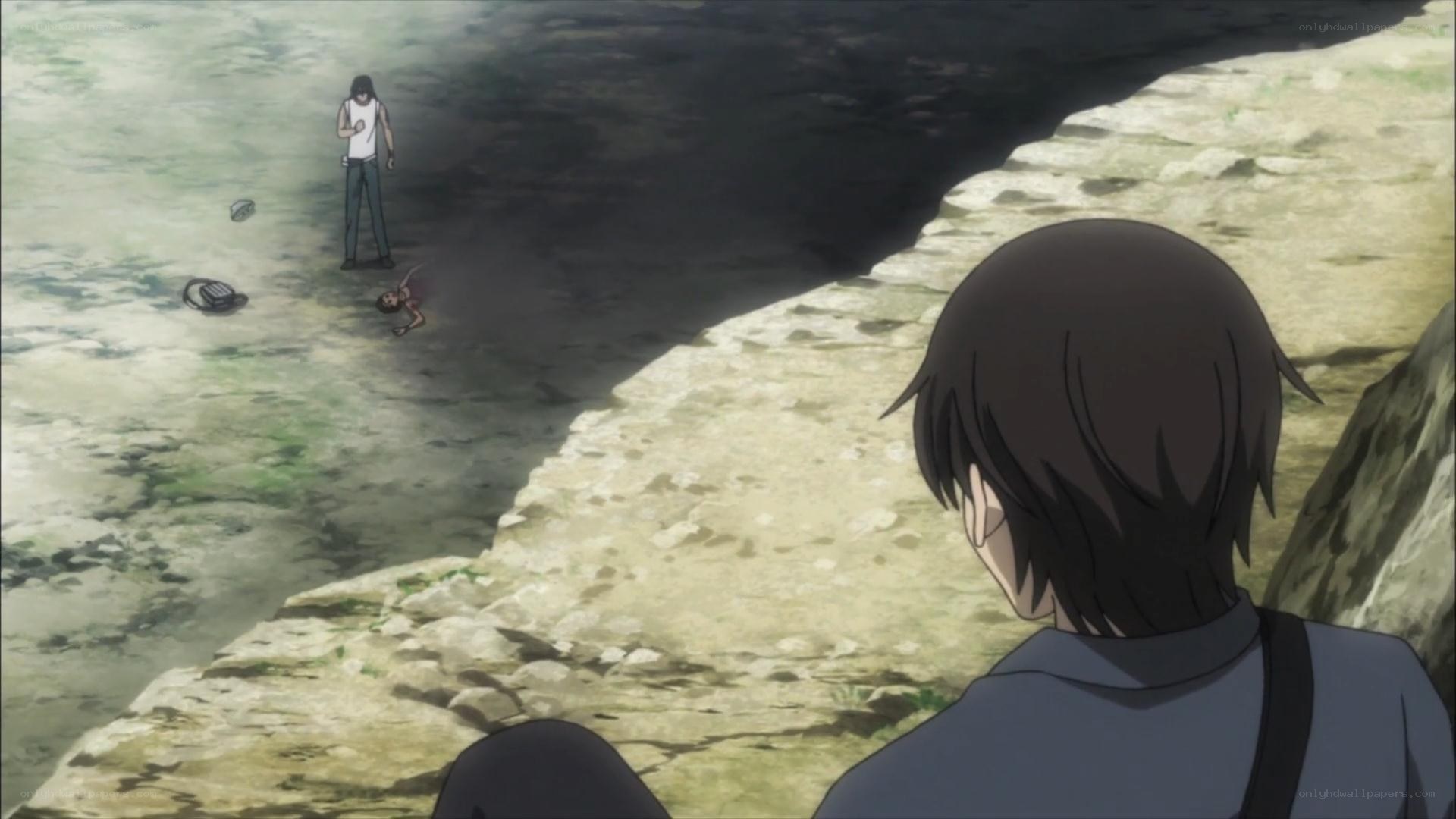 Characters near a cave entrance