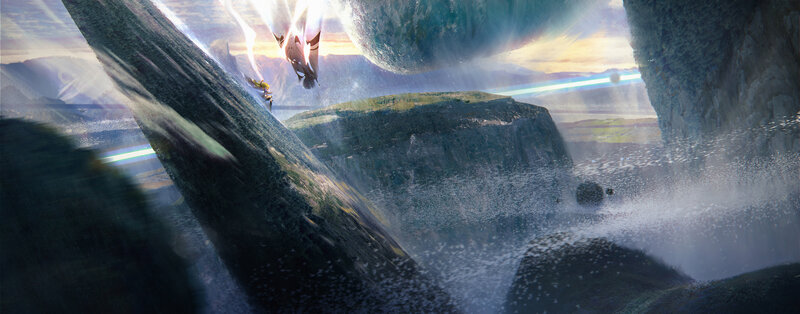 Characters on a Cliff — Green, Dramatic