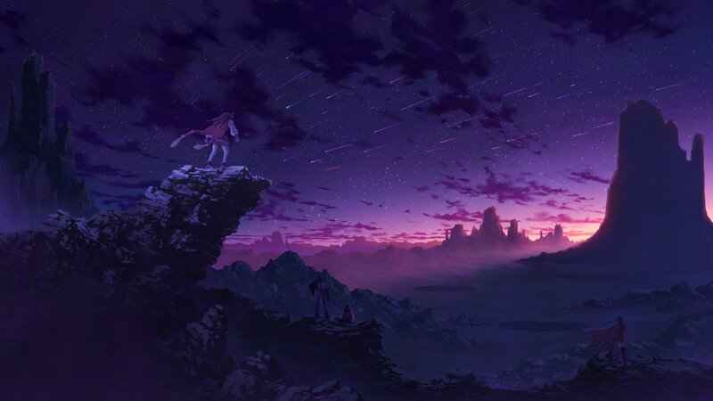 Characters on a Cliff — Purple