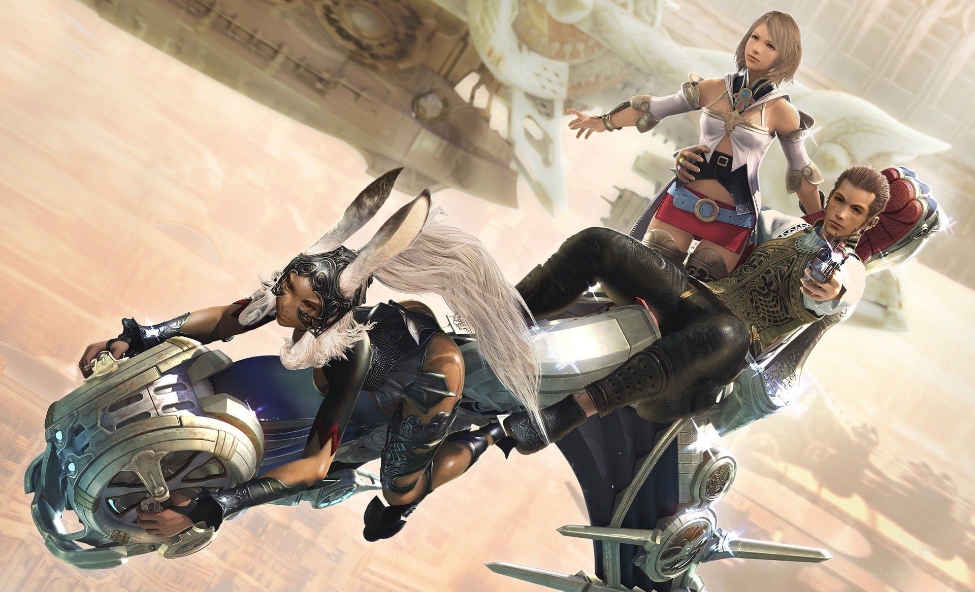 Characters on a flying vehicle