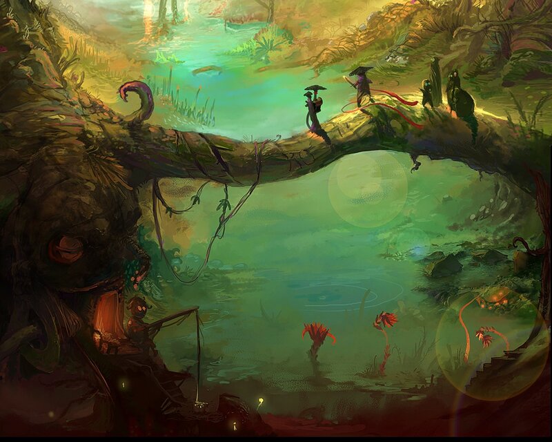 Characters on a Log Bridge