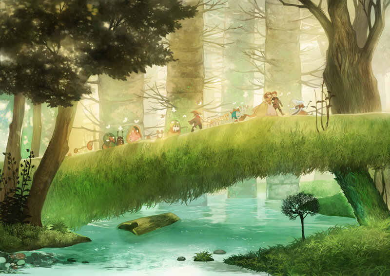 Characters on a Mossy Bridge